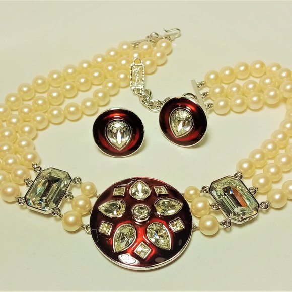 Vintage YSL Goossens Enamel Necklace Earring Set - Picture 12 of 13